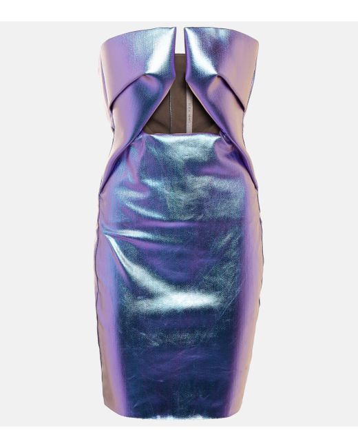 Rick Owens Purple Cutout Iridescent Coated Stretch-denim Mini Dress