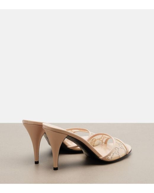 Gucci Natural Erin Gg Embellished Leather-Trimmed Mules
