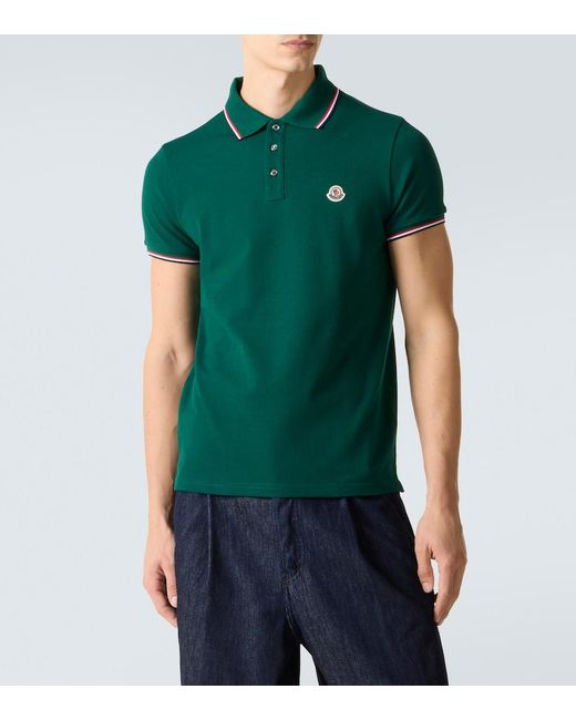 Polo De Pique De Algodon Con Logo Moncler de hombre de color Green