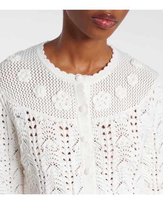 Rixo White Kyra Open-Knit Cotton Cardigan