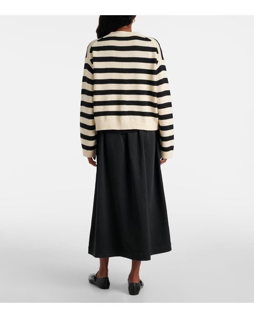 Velvet Black Elodie Striped Cotton And Cashmere Cardigan
