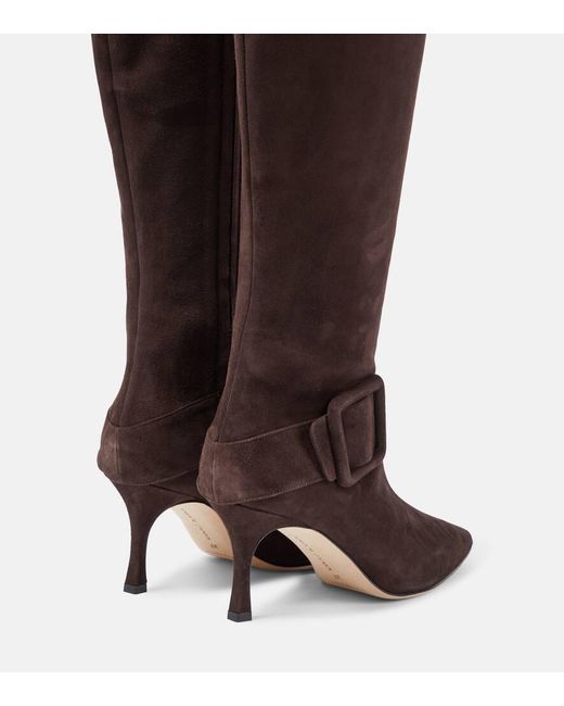 Manolo Blahnik Brown Stiefel Bayhi Gala 70 Aus Veloursleder