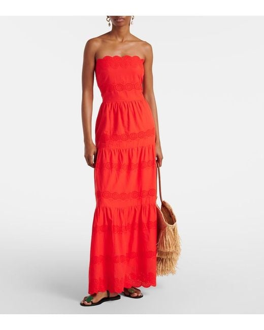 Melissa Odabash Red Sophie Broderie Anglaise Cotton Maxi Dress