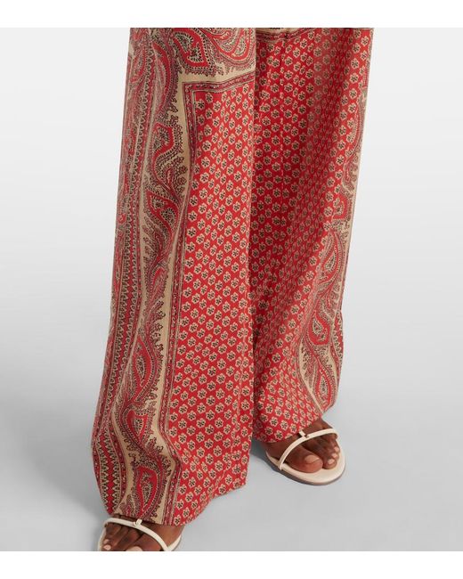 Valentino Red Patterned Cotton Wide-Leg Pants