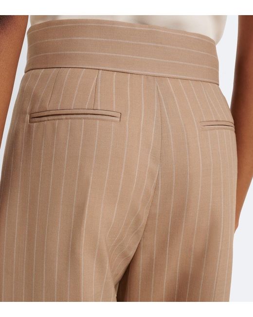 Valentino Natural Pinstripe Pleated Wool Wide-Leg Pants