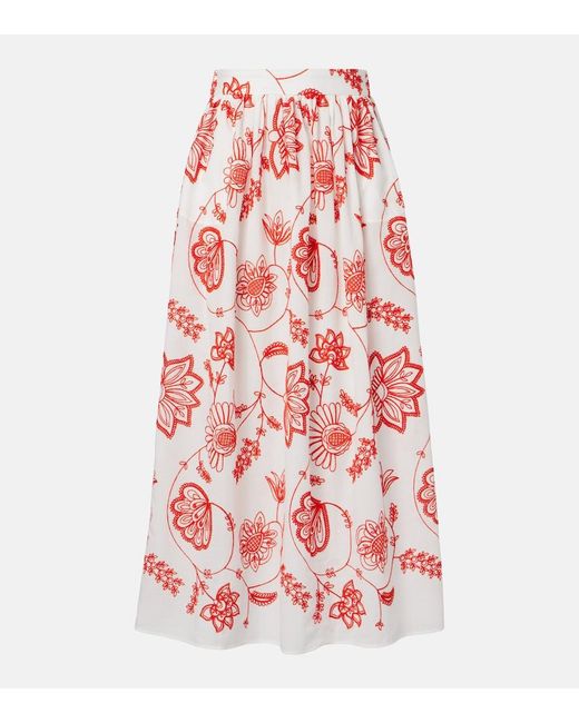 Eres Calie Embroidered Cotton-Blend Midi Skirt