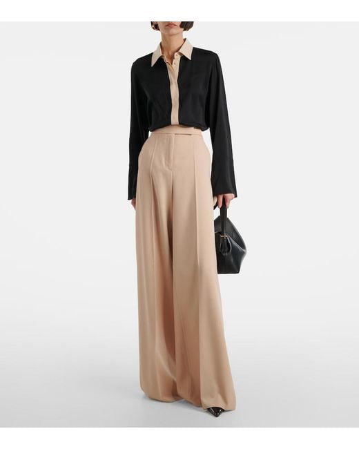 Max Mara Black Pio High-Rise Silk Charmeuse Blouse