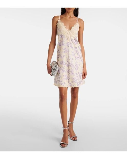 Zimmermann Natural Halliday Lace-Trimmed Floral Linen Slip Dress