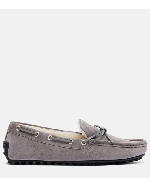 Mocassins Gommino En Daim Et Shearling Tod's en coloris Gray