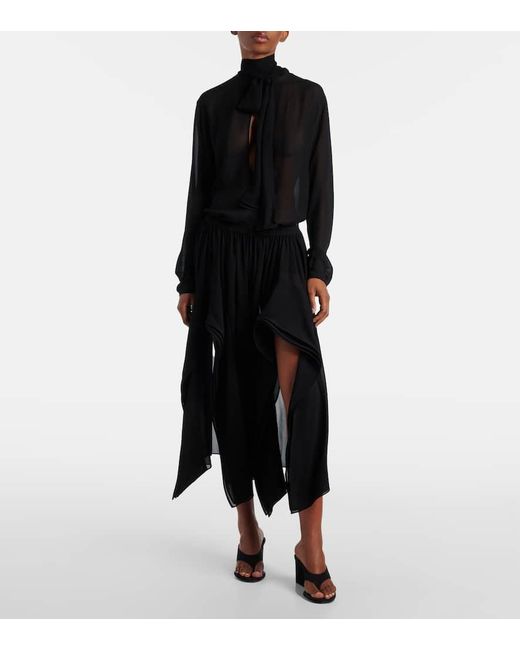 Blusa De Georgette De Seda Con Lazada Alaïa de color Black