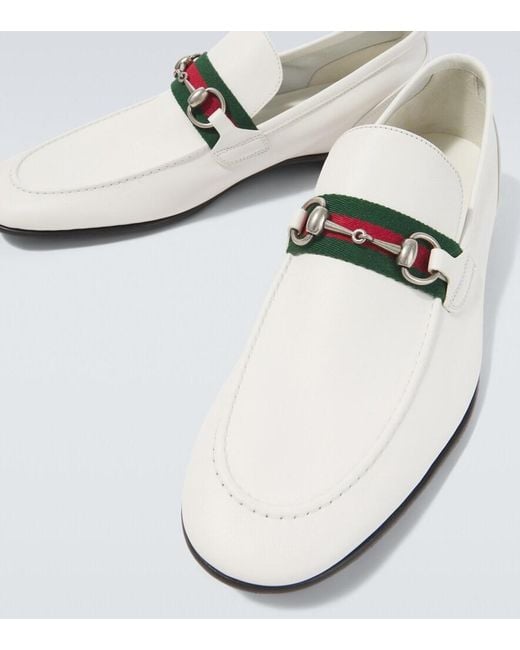 Gucci White Como Horsebit Leather Loafers for men