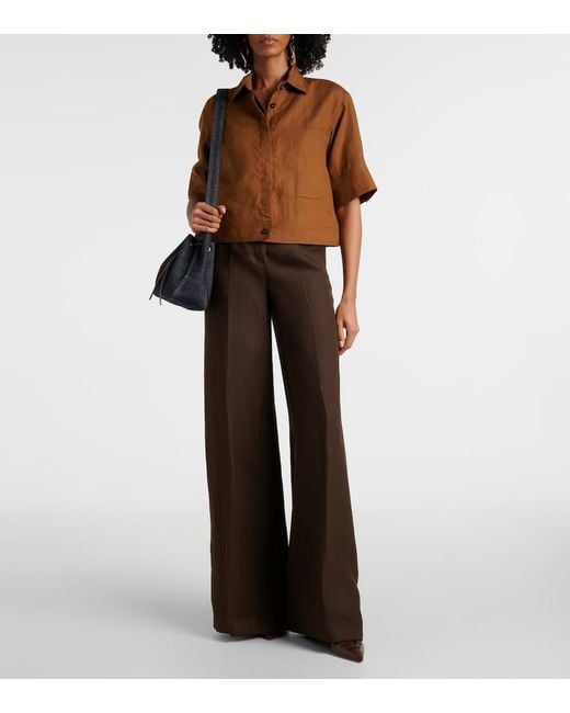 Max Mara Brown Cropped Linen Shirt