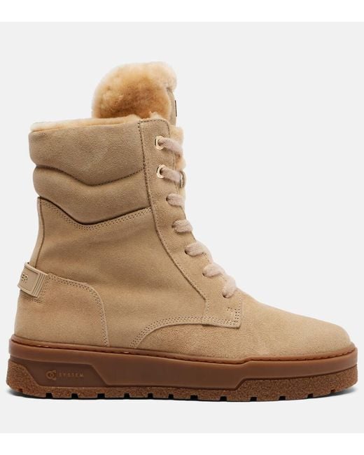 Bogner Natural Calgary Shearling-Lined Suede Lace-Up Boots