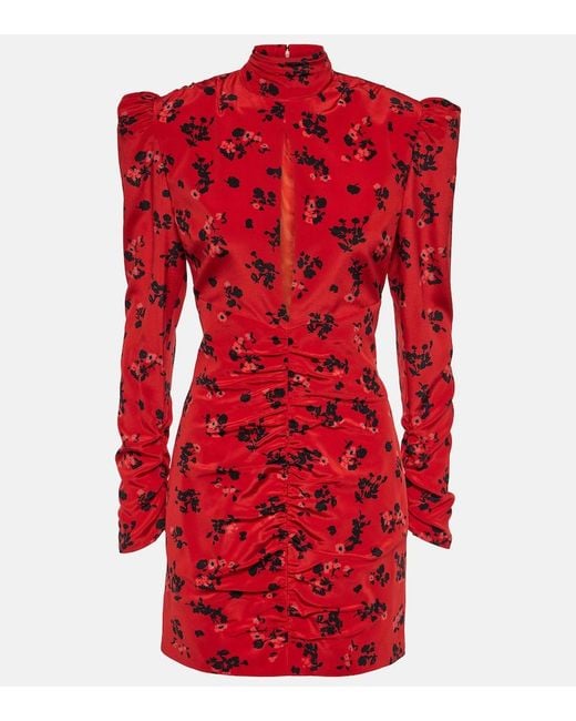 Alessandra Rich Red Silk Dress With Drapery On The Front