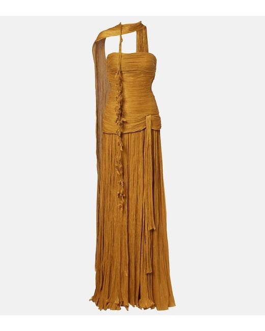 Marmar Halim Metallic Peplum Ruched Gown