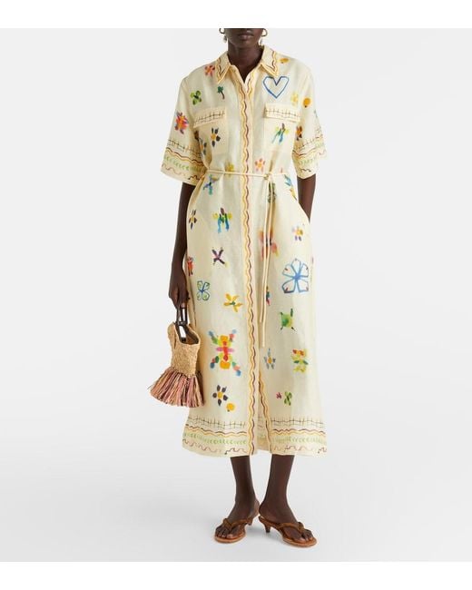 ALÉMAIS Metallic Sidi Floral Linen-Blend Shirt Dress