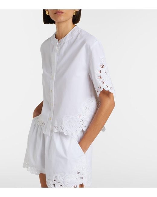Veronica Beard White Aleck Embroidered Cotton Shirt