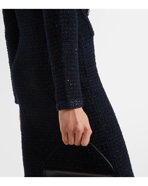 Self-Portrait Blue Boucle Midi Dress