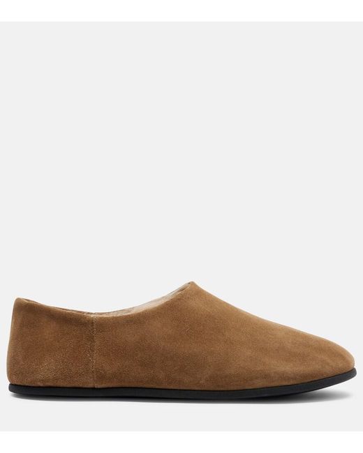 Christen Brown Big Bootie Shearling-Trimmed Suede Slip-On Shoes