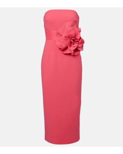 Rebecca Vallance Pink Floral-Applique Crepe Midi Dress
