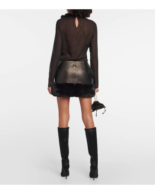 Magda Butrym Black Faux Fur-trimmed Leather Mini Skirt