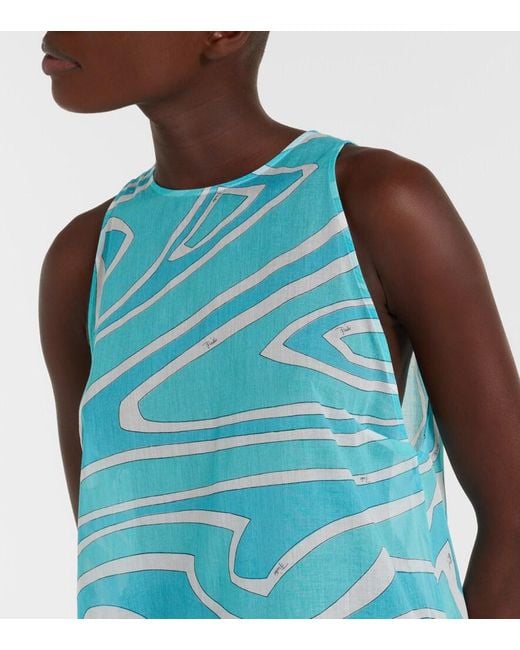 Emilio Pucci Blue Labirinto Cotton Gauze Maxi Dress