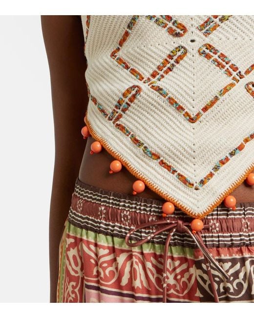 ALÉMAIS Metallic Marva Beaded Crochet Open-Back Cotton Top