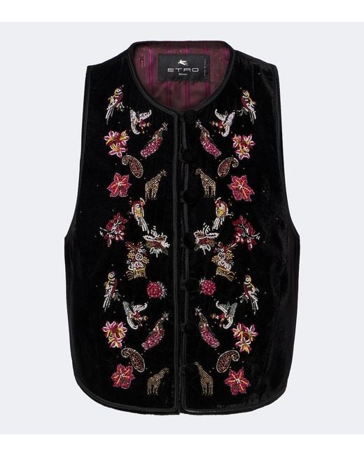 Etro Black Beaded Velvet Vest