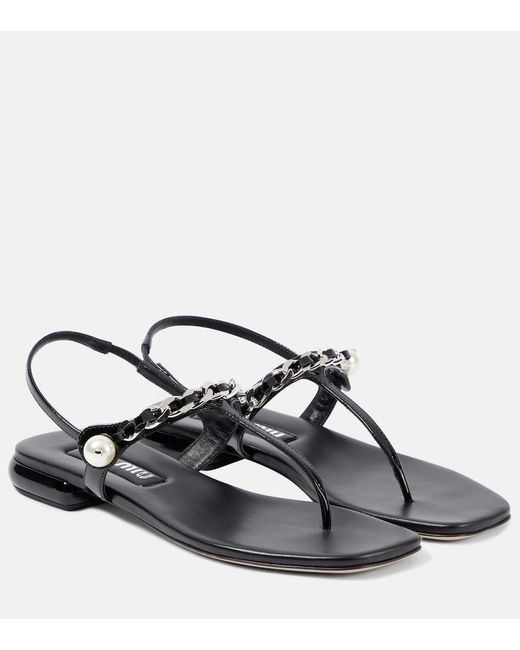Miu Miu Gray Patent Leather Thong Sandals
