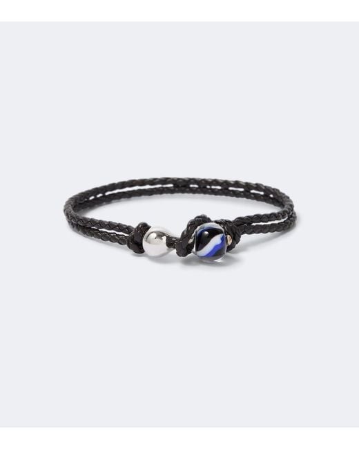 Bottega Veneta White Knot Sterling And Leather Bracelet for men