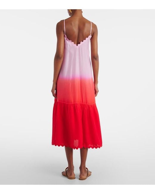 Juliet Dunn Red Ombre Silk Midi Dress