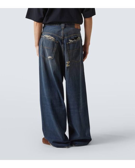 Balenciaga Blue Distressed Mid-Rise Wide-Leg Jeans for men