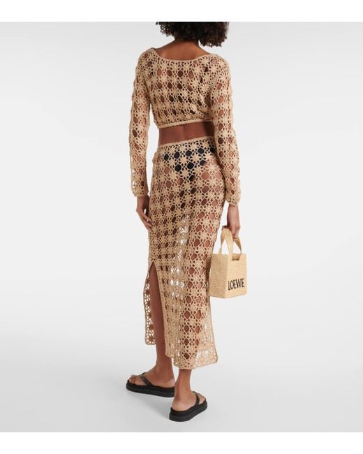 Anna Kosturova Natural Rosette Crochet Cotton Maxi Skirt