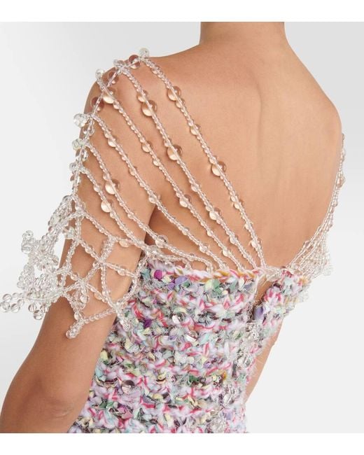SUSAN FANG White Verziertes Minikleid Aus Haekelstrick