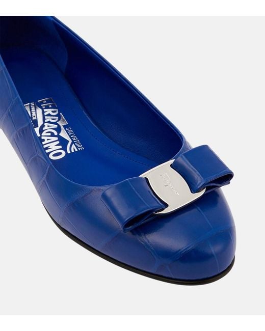 Ferragamo Blue Varina Croc Ballet Flats