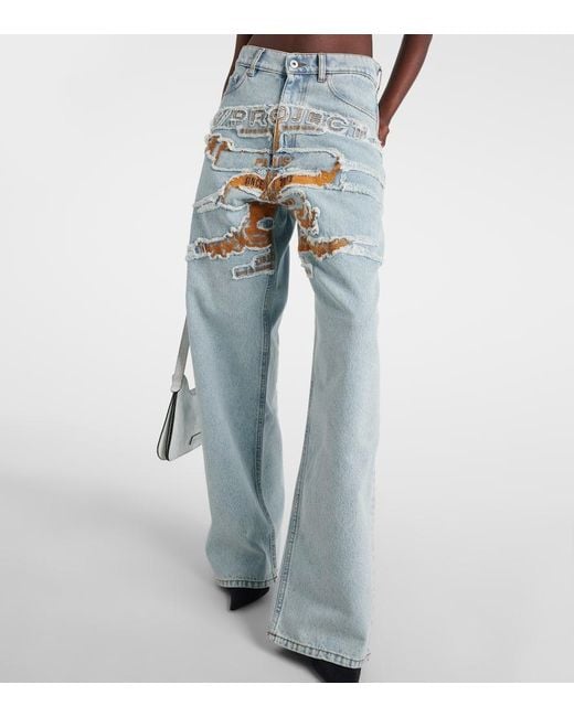 Y. Project Blue Logo Embroidered High-rise Wide-leg Jeans