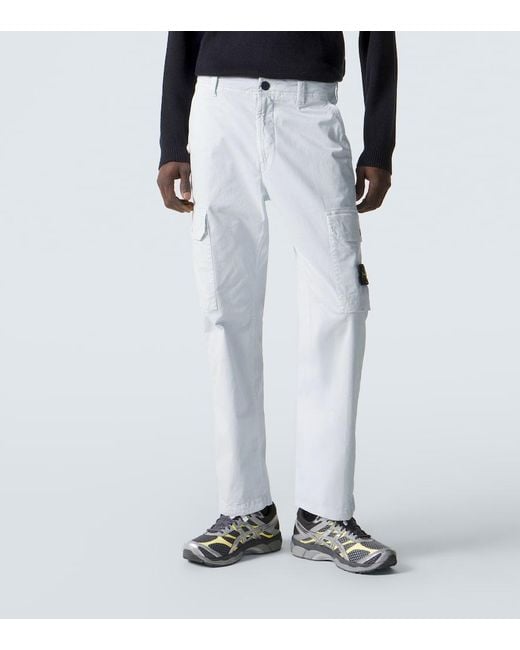 Stone Island White Compass Cotton Twill Cargo Pants for men