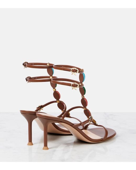 Gianvito Rossi Pink Shanti 70 Embellished Leather Sandals