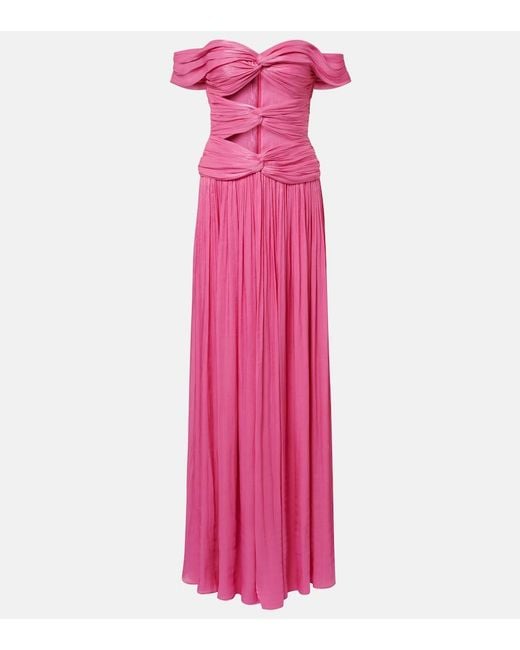Costarellos Pink Cutout Lurex Georgette Gown
