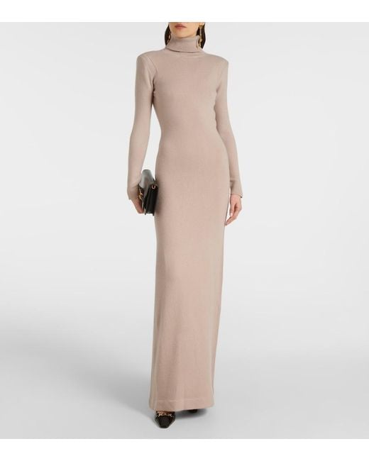 Tom Ford Natural Cashmere Turtleneck Gown