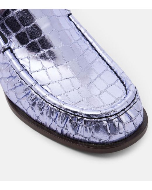 Dries Van Noten Blue Croc-Effect Leather Loafers