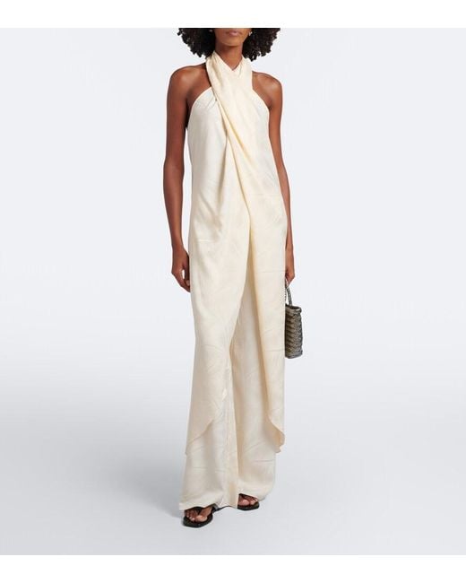 Johanna Ortiz White Silent Water Jacquard Halterneck Top