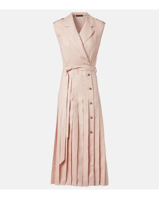Loro Piana Pink Bryce Pleated Linen Midi Dress