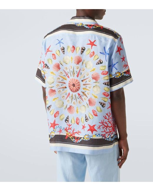 Dolce & Gabbana Bedrucktes Hemd Aus Leinen-Canvas in Blue für Herren