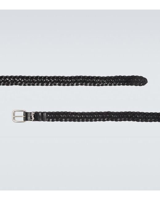 Saint Laurent Black Cassandre Woven Leather Belt for men