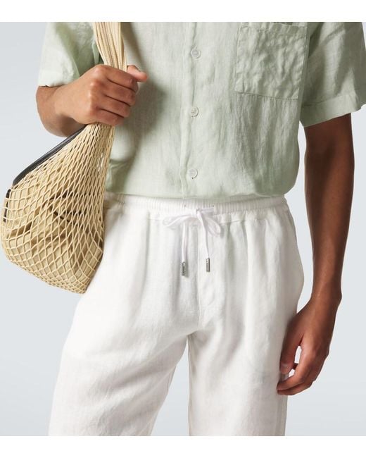 Thom Sweeney White Linen Straight Pants for men