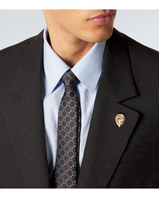 Gucci Black Horsebit Silk Jacquard Tie for men