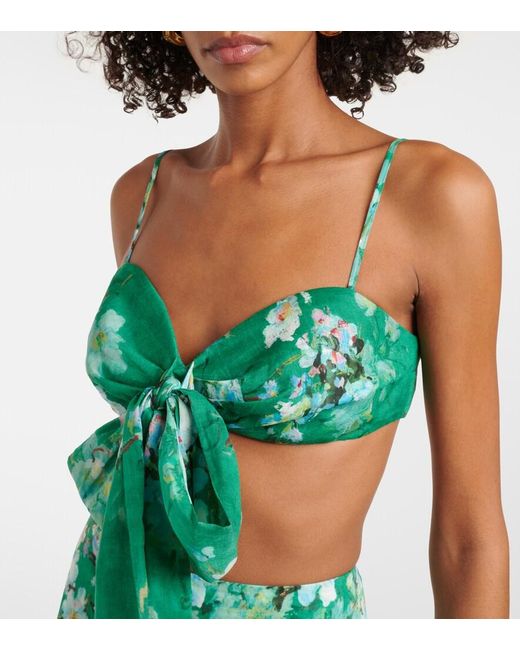 Zimmermann Green Everley Draped Bow-Detail Ramie Bralette