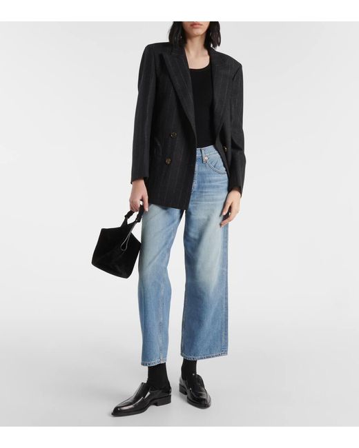 Re/done Blue Mid-Rise Cropped Straight Jeans