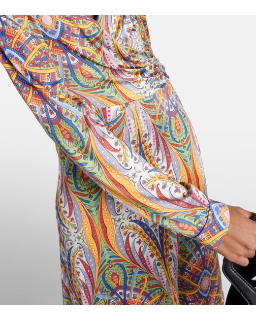 Etro Multicolor Printed Gathered Jersey Midi Dress